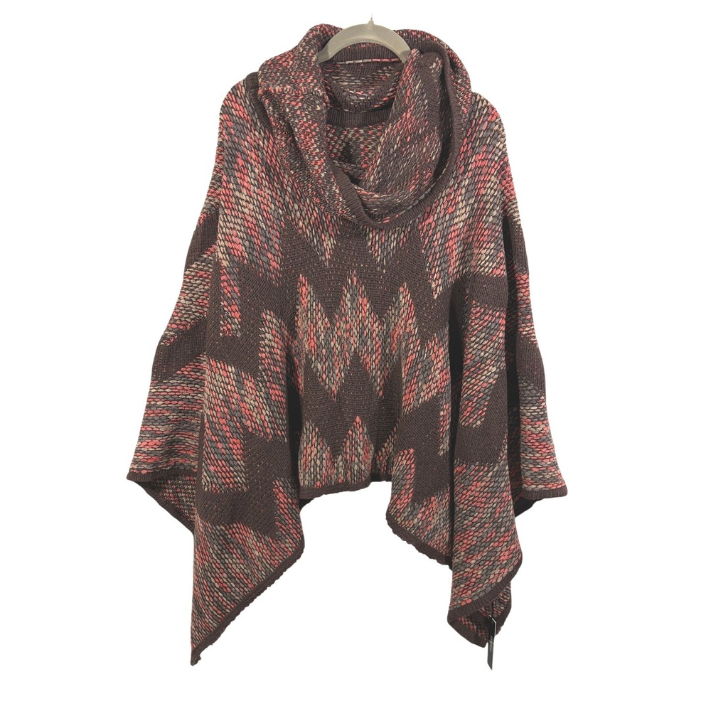Vertigo Cowl Neck Knit Poncho Sweater Chai Saffron Chevron VC32190 S/M - Picture 1 of 6